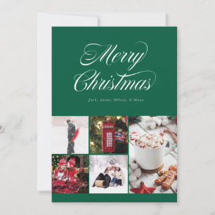 Festiva Tarjeta de vacaciones verde cursiva multifoto de B