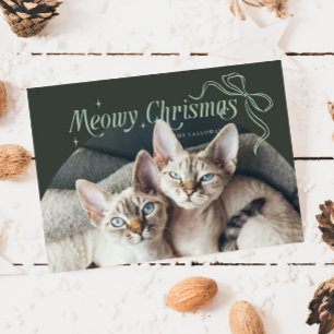 Festiva Tarjeta de vacaciones verde para gato de Meowy Nav
