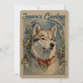 Festiva Tarjeta de vacaciones vintage de perro Husky