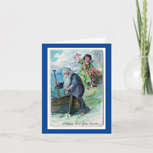 Festiva Tarjeta de vacaciones vintage Feliz Año Nuevo (Anverso)