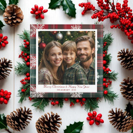 Festiva Tarjeta de vacaciones Vintage Red and Green Snowfl