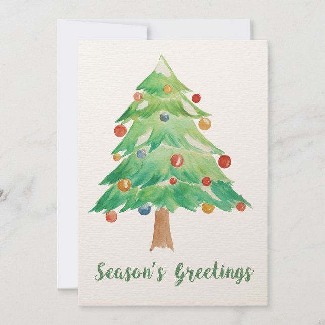 Festiva Tarjeta de vacaciones Watercolor Christmas Tree (Anverso)