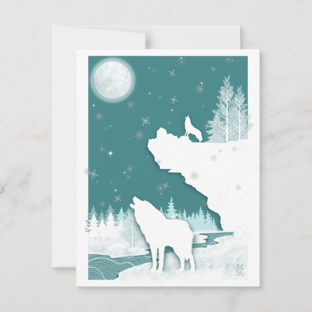 Festiva Tarjeta de vacaciones Winter Wolves Flat (Anverso)
