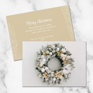 Festiva Tarjeta de vacaciones Wreath para Navidades de oro