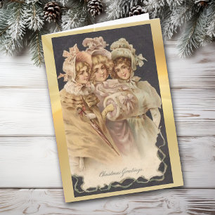 Festiva Tarjeta de viajero vintage para tres Navidades vic