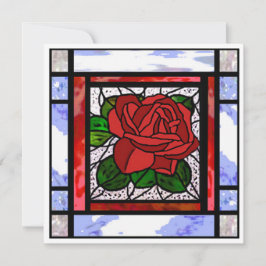 Festiva Tarjeta de Vidrio Emplomado Azul Art Deco Rosa Roj