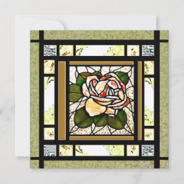 Festiva Tarjeta de vidrio manchado con Rosa de oro Art Dec