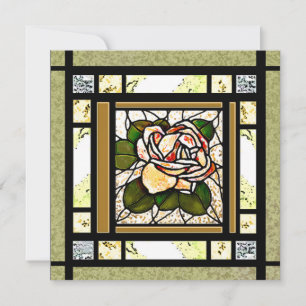 Festiva Tarjeta de vidrio manchado con Rosa de oro Art Dec
