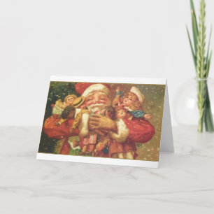 Festiva Tarjeta de Vintage de Santa y Juguetes