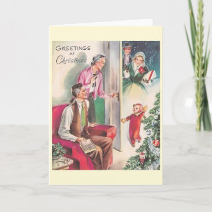 Festiva Tarjeta de visita retro a Navidades de casa de abu