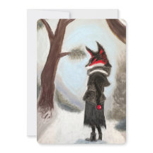 Tarjeta de zorro de invierno de vacaciones pintada