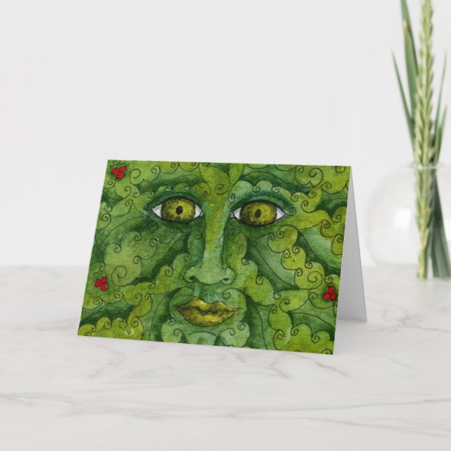 Festiva Tarjeta del acebo de Greenman (Anverso)