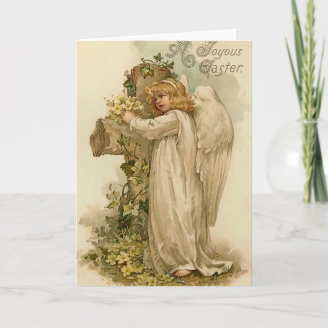 Festiva Tarjeta del ángel de Pascua del vintage (Anverso)