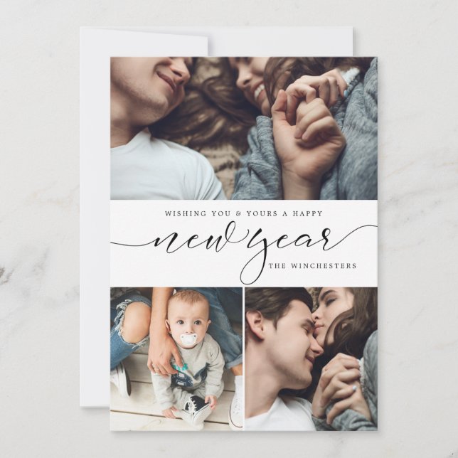 Festiva Tarjeta del Año Nuevo del collage de fotos del Año (Anverso)
