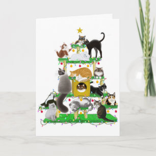 Festiva Tarjeta del árbol del gato del día de fiesta