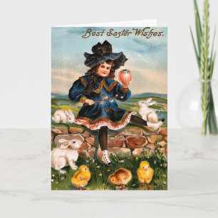 Festiva Tarjeta del chica y del huevo de Pascua del
