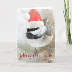 Festiva Tarjeta del Chickadee de Santa de las Felices