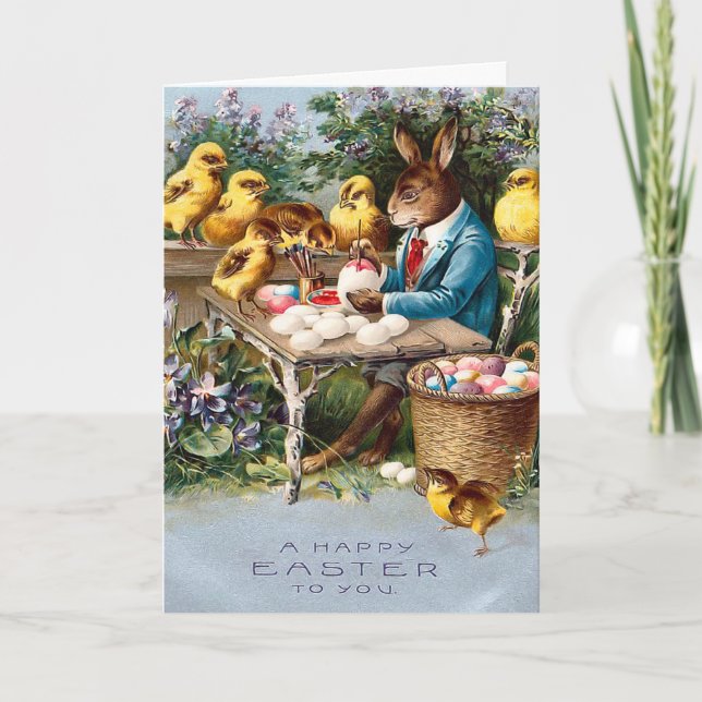 Festiva Tarjeta del conejito de pascua del vintage (Anverso)