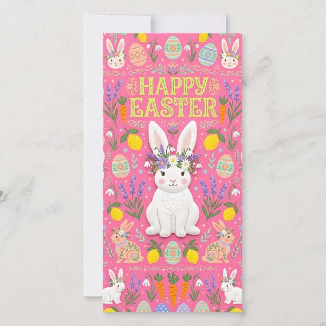Festiva Tarjeta del conejo feliz de Pascua (Anverso)