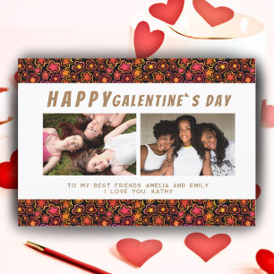 Festiva Tarjeta del Día de Galentine con Patrón de Flores 