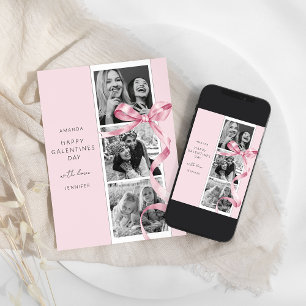Festiva Tarjeta del día de Galentines con lazo rosa elegan