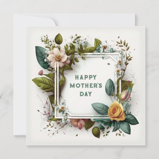Festiva Tarjeta del Día de la Madre con flores de primaver (Anverso)