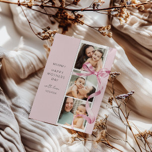 Festiva Tarjeta del Día de la Madre con Lazo Rosa Elegante