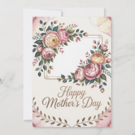 Festiva Tarjeta del Día de la Madre con Marco de Rosa Eleg