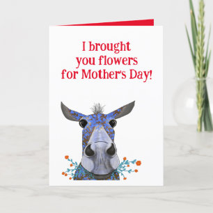 Festiva Tarjeta del Día de la Madre con mula y flores
