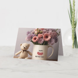 Festiva Tarjeta del Día de la Madre con Oso de Peluche, Fl