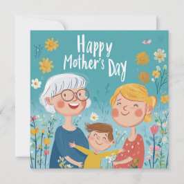 Festiva Tarjeta del Día de la Madre para tres generaciones