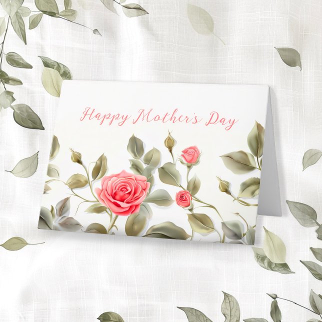Festiva Tarjeta del día de la madre rosa Roses Vintage (Pink Roses Vintage "Happy Mother's Day" folded card.)