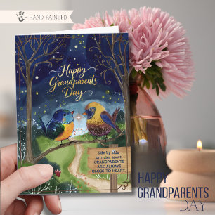 Festiva Tarjeta del Día de los Abuelos con pájaros adorabl