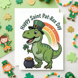 Festiva Tarjeta del Día de San Patricio Pat Rex Dino