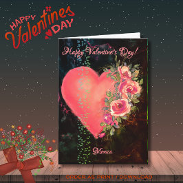 Festiva Tarjeta del Día de San Valentín con Corazón Rosa y