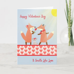 Festiva Tarjeta del Día de San Valentín con Dos Zorros Ado