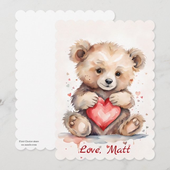 Festiva Tarjeta del Día de San Valentín con Oso y texto pe (Anverso / Reverso)