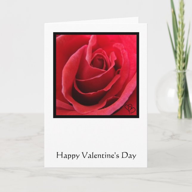Festiva Tarjeta del Día de San Valentín con Rosa Roja (Anverso)