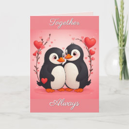Festiva Tarjeta del Día de San Valentín de amor de pingüin