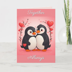 Festiva Tarjeta del Día de San Valentín de amor de pingüin