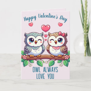 Festiva Tarjeta del Día de San Valentín de Búho Siempre Te