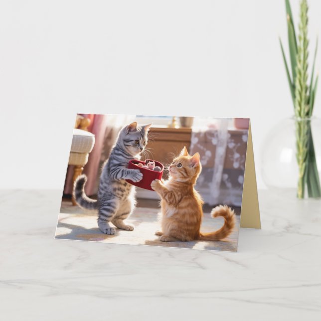 Festiva Tarjeta del Día de San Valentín de gatito atigrado (Anverso)