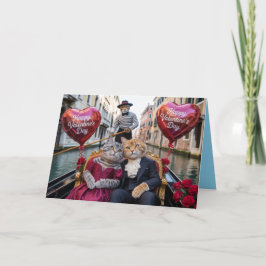 Festiva Tarjeta del Día de San Valentín de gato en Venecia