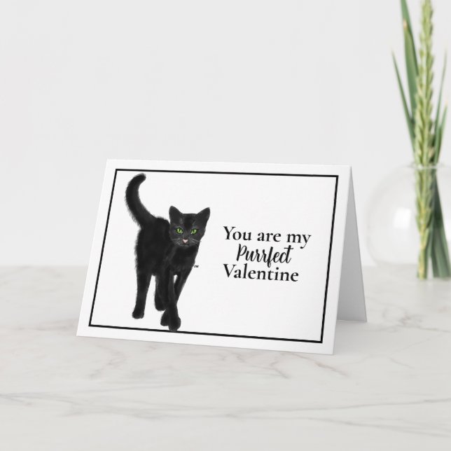 Festiva Tarjeta del Día de San Valentín de Gato Negro con  (Anverso)