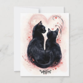 Festiva Tarjeta del Día de San Valentín de Gatos Negros Pr