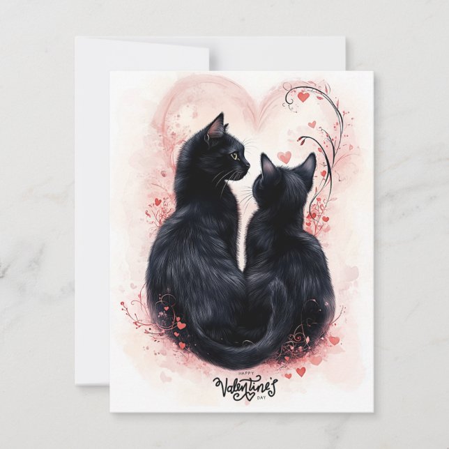 Festiva Tarjeta del Día de San Valentín de Gatos Negros Pr (Anverso)