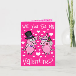 Festiva Tarjeta del Día de San Valentín de novios cerdos