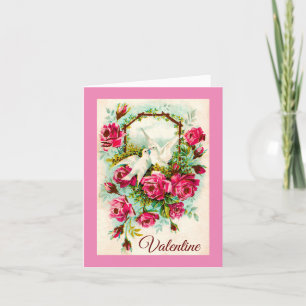Festiva Tarjeta del Día de San Valentín de Palomas y Rosas