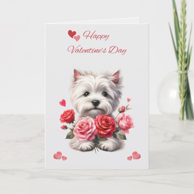 Festiva Tarjeta del Día de San Valentín de Westie con Cora (Anverso)