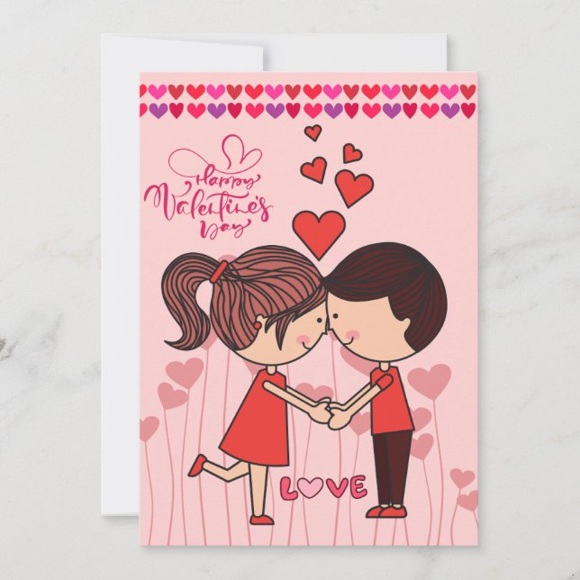 Festiva Tarjeta del Día de San Valentín Feliz Pareja de Am (Anverso)